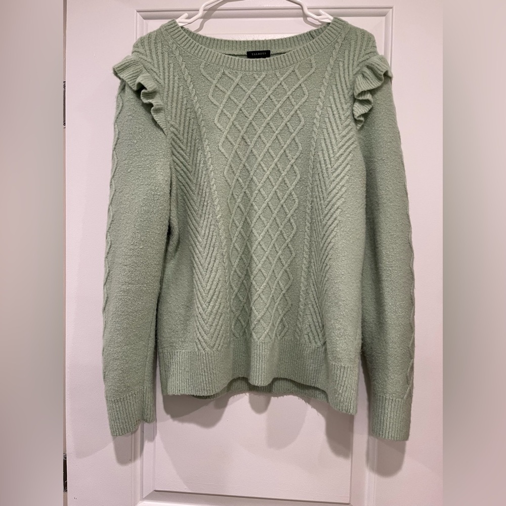 Talbots Soft Green Ruffled Sweater